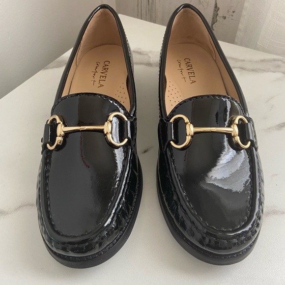 Carvela Shoes - Carvela Comfort Patent Leather Loafers Black Gold Bit  US 6 Made Brazil